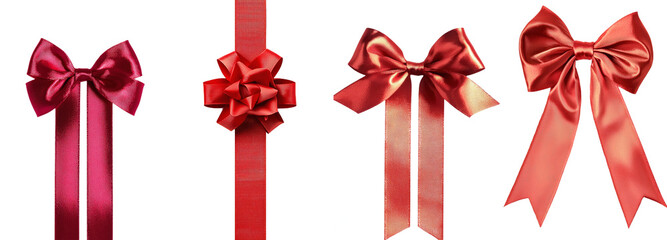 Isolated on transparent background, this gift wrapping design features shiny red ribbons and bows