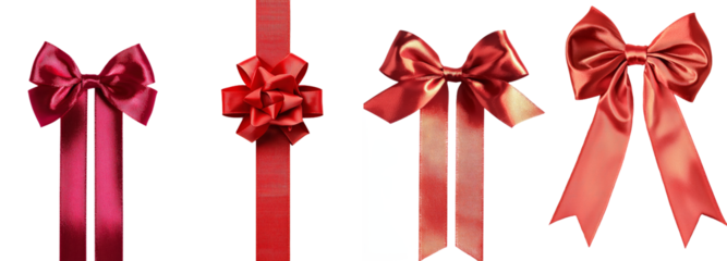 Isolated on transparent background, this gift wrapping design features shiny red ribbons and bows