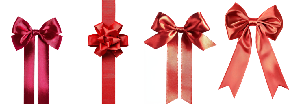Isolated on transparent background, this gift wrapping design features shiny red ribbons and bows