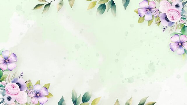 Wedding flower watercolor composition frame with floral background seamless loop animation