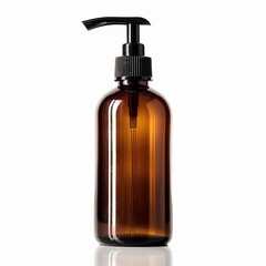 A brown bottle with a black pump