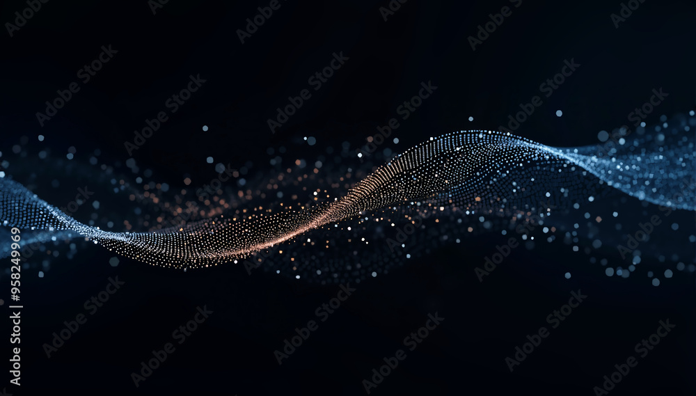 Wall mural a digital wave made of particles on a dark background, symbolizing data flow or connectivity in tech