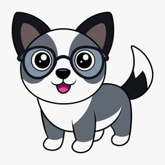 A cute dog with glasses flat cartoon vector illustration