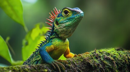 Obraz premium A Common Green forest lizard shedding its skin, revealing a fresh layer of vibrant, gradient-colored scales.