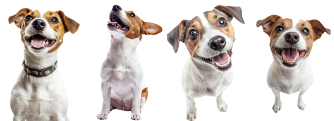 Smiley smiling dog. White background. Don't worry, be happy attitude. Positive emotions.