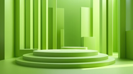 Green Geometry. 3D Render of Geometric Design on White Background