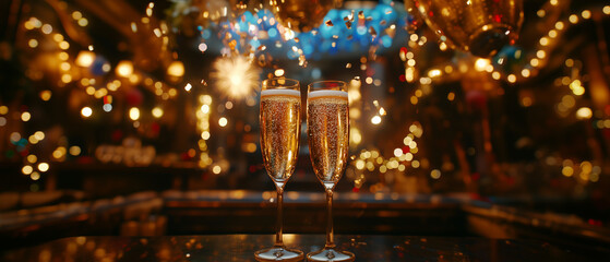 Obraz premium two glasses champagne with a festive background