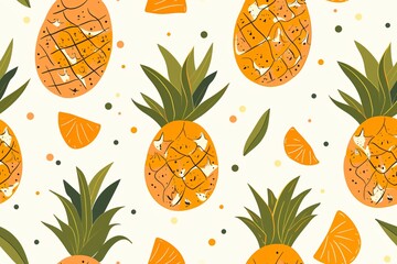 Vibrant pineapple slices and leaves on a playful tropical illustration background