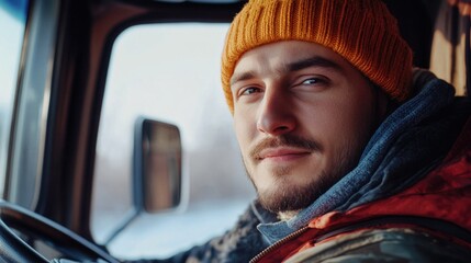 Seasoned Trucker in Cab