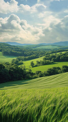 Obraz premium A beautiful field with trees and mountains in the background