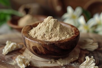 Fototapeta premium Ashwagandha Root and Powder Integral to Ayurvedic Practices for Balance and Vitality