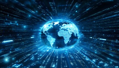 Digital Globe Surrounded by Blue Binary Code