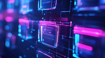 Obraz premium Abstract network grid with files and folders, futuristic software interface, digital document management system, store, search and organize documents, corporate business, paperless office 