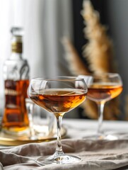 Luxurious Between the Sheets Cocktail in Coupe Glass with Cognac, Rum, and Cointreau