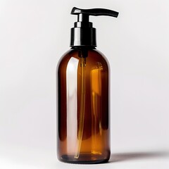 A brown bottle with a black pump