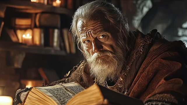Mysterious sorcerer surrounded by ancient tomes, candles, and mystical artifacts in a dimly lit, velvet-draped chamber, evoking an atmosphere of esoteric knowledge and forbidden power