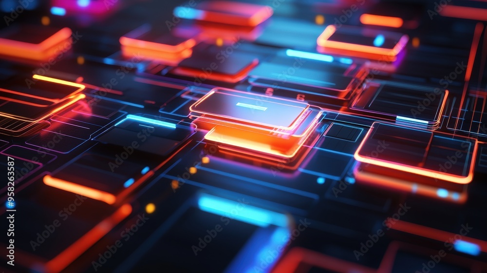 Poster abstract network grid with files and folders, futuristic software interface, digital document manage