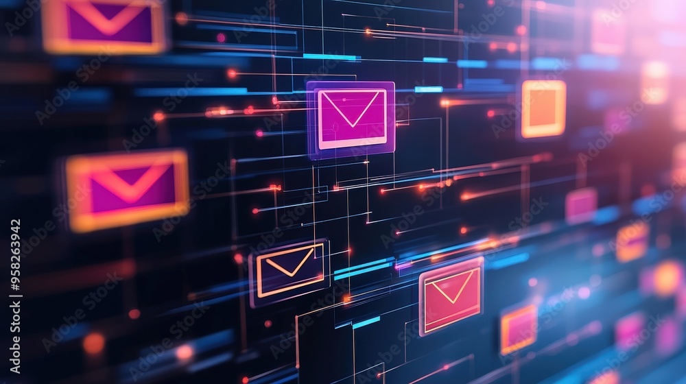 Poster abstract network grid with files and folders, futuristic software interface, digital document manage