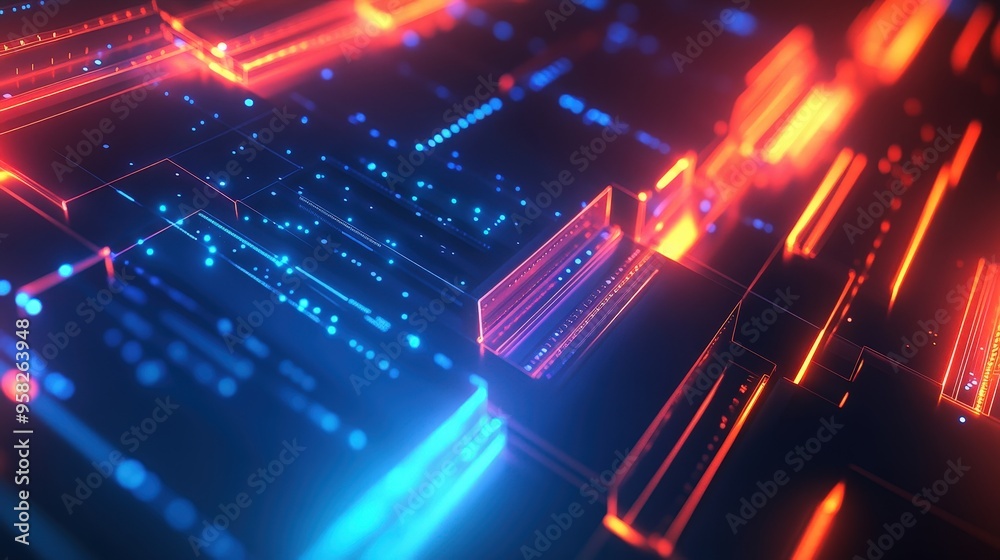 Poster abstract network grid with files and folders, futuristic software interface, digital document manage