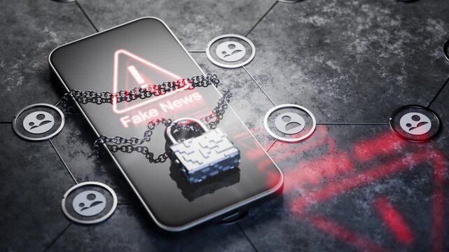 Spreading disinformation. Camera movement towards phone with fake news. Weapons of dictators. Spreading disinformation in the state. Bots in social networks. Deceiving citizens leading to war.