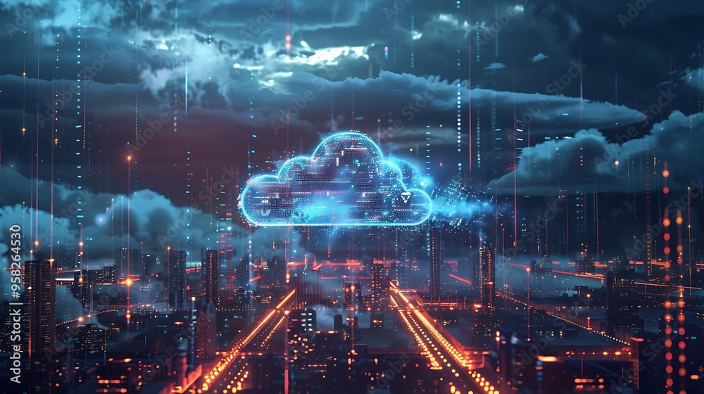 Poster Global internet network connection and data backup on cloud storage. Cloud computing technology