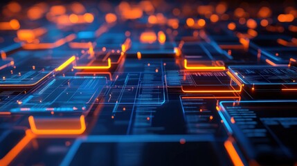 Obraz premium Abstract network grid with files and folders, futuristic software interface, digital document management system, store, search and organize documents, corporate business, paperless office 