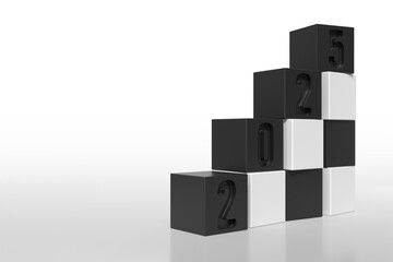 Fototapeta premium Year 2025 Growth Black and White Cube Bar Chart. 3d Rendering
