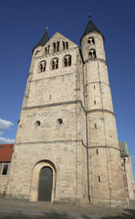 Magdeburg, Germany concert hall and towers of the Church Our lovely ladys - Unser Lieben Frauen