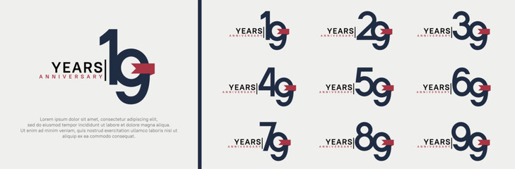 anniversary logo set. vector design black color and red ribbon can be use for celebration event