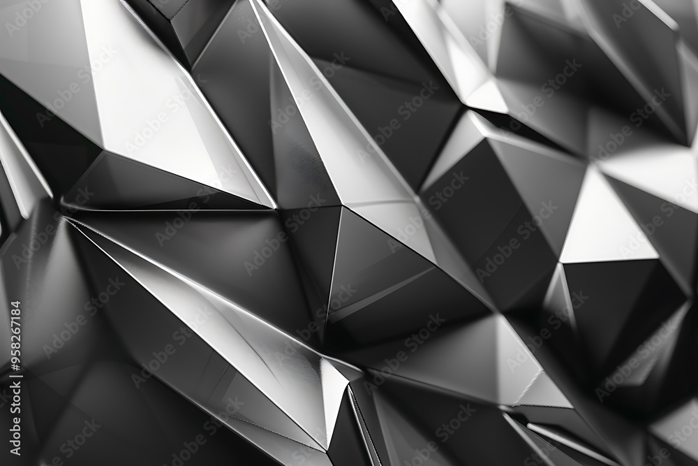Poster Black white dark gray silver abstract pattern background. Geometric shape and triangle angle polygon