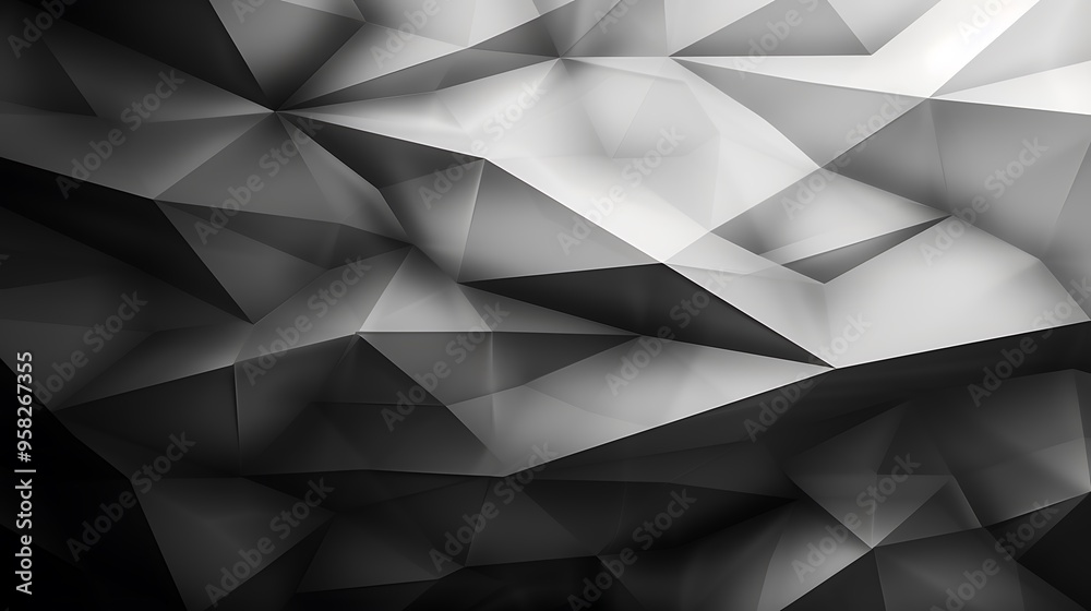 Poster black white dark gray silver abstract pattern background. line triangle angle fold 3d polygon