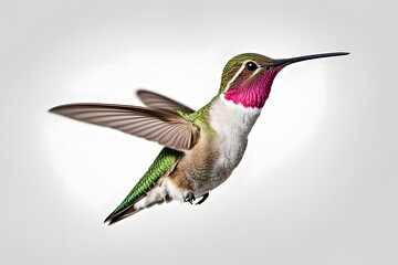 Fototapeta premium Calliope hummingbird bird on white background, AI Generated