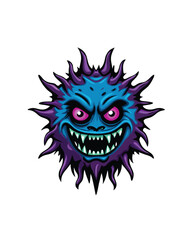 A spiky alien monster with blue and purple skin and sharp teeth.