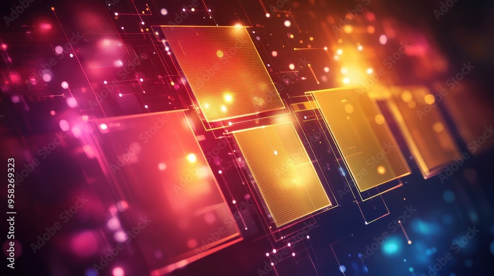 Poster abstract network grid with files and folders, futuristic software interface, digital document manage
