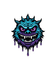 A spiky alien monster with blue and purple skin, sharp teeth, and dripping goo.