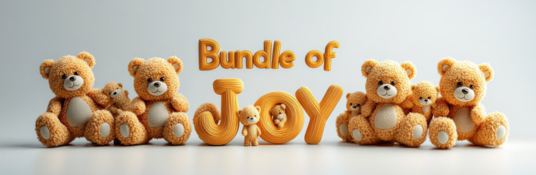 A delightful scene featuring adorable teddy bears and phrase Bundle of Joy in bright 3D letters, evoking feelings of happiness and warmth.