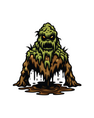 A menacing swamp monster with a moss-covered body, dripping with mud.