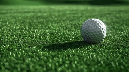 Green Turf Golf Ball Closeup. Indoor Golfing Club for Leisure and Fun Practice