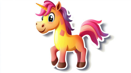 cute multicolored unicorn cartoon sticker on white background