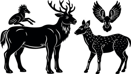 Hand drawn animals silhouette set illustration