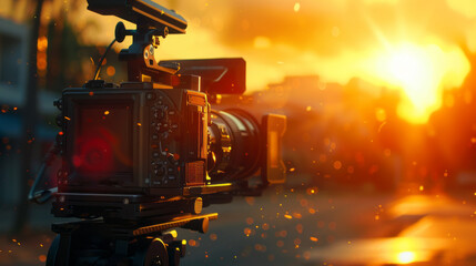 Fototapeta premium A camera is pointed at the sun, capturing the beautiful moment