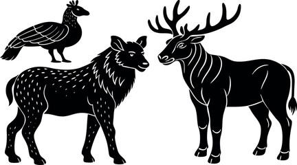 Hand drawn animals silhouette set illustration