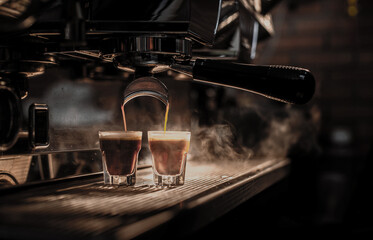 espresso machine pouring espresso coffee