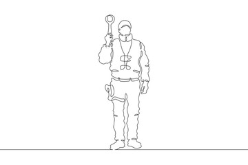 Continuous one line drawing traffic controller.Traffic policeman.Road inspection. . One continuous line isolated minimal illustration.