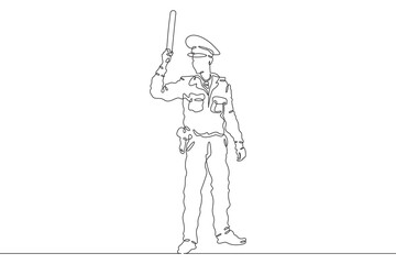 Continuous one line drawing traffic controller.Traffic policeman.Road inspection. . One continuous line isolated minimal illustration.