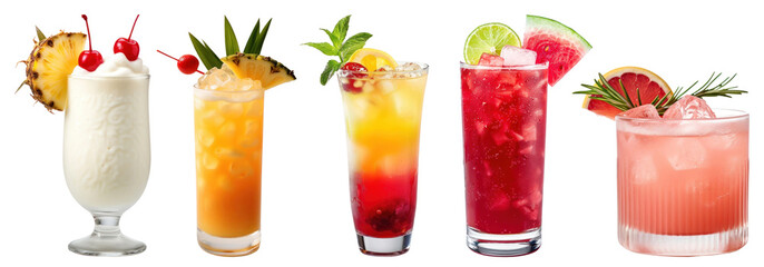 Summer cocktail png cut out element set