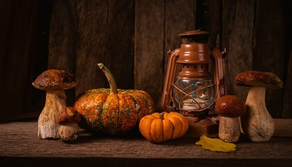 Halloween Properties on Old Vintage Desk for Halloween Background