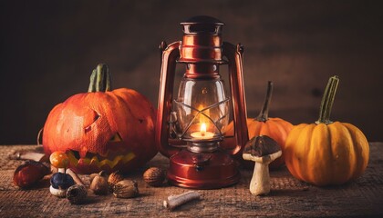 Halloween Properties on Old Vintage Desk for Halloween Background