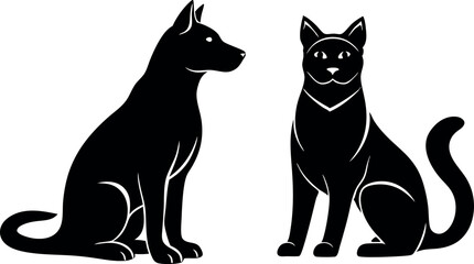 Flat design dog and cat silhouette set