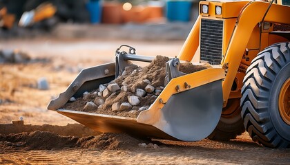Front loading construction excavator wheel loader bucket close up